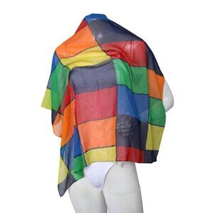 Vintage Square Colour Block Scarf Sheer Italy Tie Rack Retro Red Green Yellow